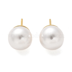 Orecchini a bottone in ottone con perle imitazione abs&nbsp;EJEW-B132-01C-G