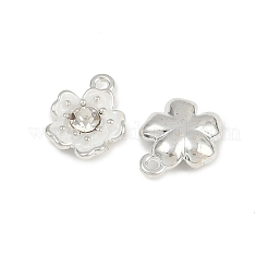 クリスタルラインストーンチャーム付き合金エナメル  花  プラチナ  ホワイト  12x10x3.5mm  穴：1.2mm&nbsp;FIND-G093-01P-01