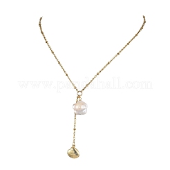 Colliers pendentif animaux marins en perles baroques naturelles keshi et acier inoxydable 304&nbsp;NJEW-JN06049-03