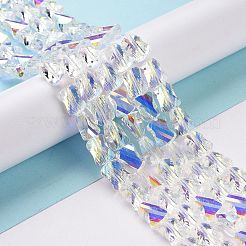 ファセット電気めっき透明ガラス ビーズ 連売り  半分虹メッキ  ねじれた四角形  透明  10x8x5mm  穴：1.5mm  約49個/連  20.47~20.8インチ（52~53cm）&nbsp;GLAA-G092-A04