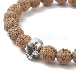 Braccialetto elasticizzato con perline in legno di rudraksha naturale e lega da donna&nbsp;BJEW-JB09145