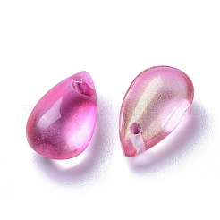 クリアガラスチャーム  染め＆加熱  ティアドロップ  ショッキングピンク  13.5x8x5.5mm  穴：1mm&nbsp;X-GLAA-O017-01B