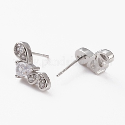 Orecchini a bottone in ottone con zirconi chiari e micro pavè&nbsp;EJEW-C502-01P