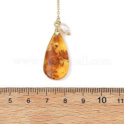 Collier sautoir en forme de larme avec pendentif en ambre naturel&nbsp;NJEW-JN06607