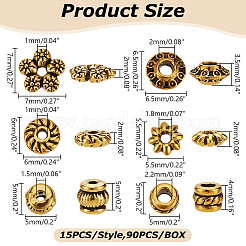90 шт. 6 стиля бусины из сплава в тибетском стиле TIBE-LP0001-01AG