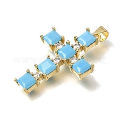 Pendentifs en laiton sertis de micro-pavés de zircon cubique bleu ciel clair&nbsp;CU-CBAEEA8-20G