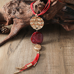 Сплав и смола плоская круглая подвеска многослойный вощеный шнур y ожерелья для женщин FS-WGE6F2E-01