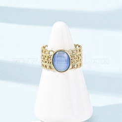 Anelli da donna in acciaio inossidabile 304 con cristalli a forma di occhio di gatto&nbsp;RJEW-K309-40B