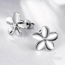 女性のためのエレガントなスズ合金ラインストーンの花のスタッドのピアス  プラチナ  11.5x11.5mm&nbsp;EJEW-BB02405-B