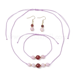 Комплект из круглых бусин из натурального кварца и сердолика SJEW-JS01335