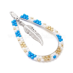 Colgante de lágrima con cuentas de vidrio estilo bohemio y plumas&nbsp;PALLOY-MZ00589-01