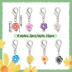16 Stück 8 Farben Blume handgemachte Polymer Clay Anhänger Maschenmarkierer&nbsp;HJEW-NB00015
