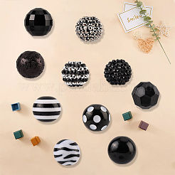 20個10スタイルのアクリル＆樹脂ビーズセット  ラウンド  ブラック  19~20x19~20mm  穴：2~4.3mm  2個/スタイル&nbsp;DIY-PA0001-02A