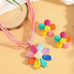 Комплект из ожерелья и серег-гвоздиков из рафии в стиле «Цветок Богемия»&nbsp;FS-WG35AAC-01