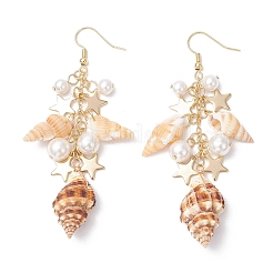Серьги с подвесками из натуральной спиральной ракушки&nbsp;EJEW-TA00641