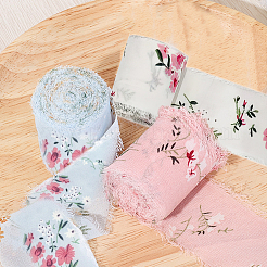 3 рулон двухцветной полиэстеровой ленты с бахромой и цветочным принтом&nbsp;OCOR-CP0001-17