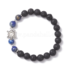 Эластичные браслеты из бусин из натуральной лавы и смешанных драгоценных камней BJEW-JB12869