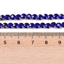 電気メッキガラスビーズセット  フルメッキ  多面カット  フラットラウンド  ダークブルー  4x4.5x3.5mm  穴：0.8mm  約74個/連  11.73''（29.8センチメートル）&nbsp;EGLA-Q128-02A-FP01