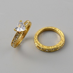 2 шт. 2 стильных кольца на палец с кубическим цирконием в форме сердца&nbsp;RJEW-WH0016-02G-02