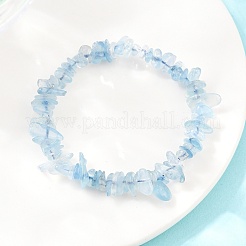 グレードAの天然アクアマリンビーズを使用した女性用ストレッチブレスレット  チップ  空色  内径：1.87~2.01インチ（4.75cm〜5.1cm）&nbsp;BJEW-Z175-01A