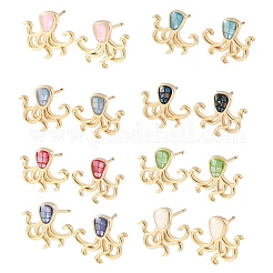 Серьги-гвоздики с осьминогом из латуни и эмали&nbsp;EJEW-I322-01G