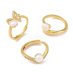 Verstellbare offene Manschettenringe aus Messing mit Mikropavé und Zirkonia&nbsp;RJEW-JR01088-01