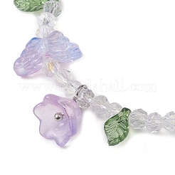 Bracelet extensible en jade naturel malaisien teint et perles de verre avec breloques florales&nbsp;BJEW-JB10176-01