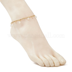 Женские браслеты на ногу с круглой кисточкой из нержавеющей стали 304 с витой цепочкой и кошачьим глазом AJEW-AN00698-03