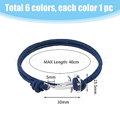 6шт. набор из 6-х цветных браслетов из полиэфирного шнура для выживания с застежками в форме акулы из сплава BJEW-FI0001-72