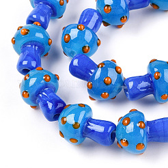 手作りランプワークビーズ  キノコ  ドジャーブルー  15~16.5x11.5~13mm  穴：2mm&nbsp;X1-LAMP-N024-09B