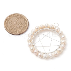 Pendenti ad anello con perline rotonde di perle d'acqua dolce naturali coltivate&nbsp;PALLOY-JF02616-02