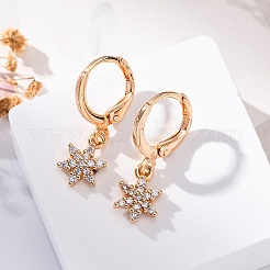 Серьги с застежкой-защелкой из латуни с прозрачным фианитом и прозрачным фианитом EJEW-K300-51G