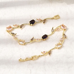 Blätterförmige Messing-Gliederarmbänder mit Mikropavé-Zirkonia-Fassung für Damen&nbsp;BJEW-D455-01G-05