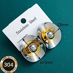 女性用ツートンカラー304ステンレススチール製スタッドピアス  フラットラウンド  ゴールデン·ステンレス鋼色  30.5x25mm&nbsp;WG155B5-01