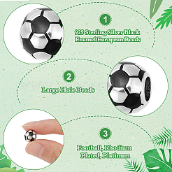 1 шт. 925 европейские бусины из стерлингового серебра с черной эмалью&nbsp;STER-UN0002-01