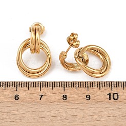 304ステンレススチールツイストリングスタッドピアス  手動研磨  イオンプレーティング（ip）  18KGP本金メッキ  22.5x15mm&nbsp;EJEW-P324-05G