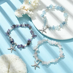 Набор эластичных браслетов из натуральных смешанных драгоценных камней с бисером BJEW-TA00361