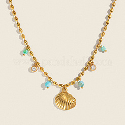 Подвеска в форме ракушки из нержавеющей стали с прозрачным кубическим цирконием и кисточкой из окрашенных ракушек для женщин ZN3390