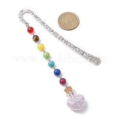 7 perla di pietra preziosa chakra e segnalibri pendenti con bottiglia di auguri a forma di cuore in vetro di ametista naturale&nbsp;AJEW-JK00313-05