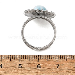 Cabochon di larimar naturale e anelli aperti in acciaio inossidabile per bracciale.&nbsp;RJEW-JR01090-02