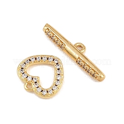 Застежки-тоглы из латуни с микропаве из прозрачных кубических цирконий в форме сердца&nbsp;KK-G548-37G