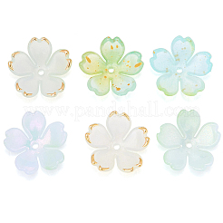 125 個 5 色のアクリルビーズキャップ  花  黄金の縁を持つ  ミックスカラー  17.5~19x18.5~19x5.5~6mm  穴：1.4~1.6mm  25個/カラー&nbsp;OACR-BM0001-10