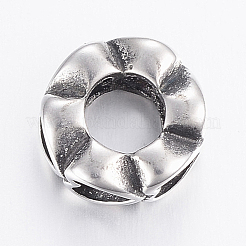 304ステンレススチールビーズ  大穴ビーズ  中空の心  アンティークシルバー  12x6mm  穴：6mm&nbsp;STAS-H440-48AS