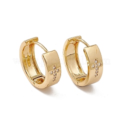 Boucles d'oreilles créoles à motif croix en zircone cubique transparente&nbsp;EJEW-F294-09A-G