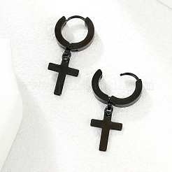 Серьги-кольца с подвеской-крестиком из нержавеющей стали 201 в стиле хип-хоп для женщин UB5113