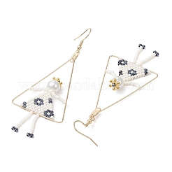 2 пара сережек-подвесок из латунного стекла с треугольными бусинами для девочки EJEW-MZ00453