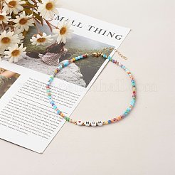 ビーズのネックレス  アクリルビーズで  真鍮ビーズ  ガラスビーズ  304ステンレススチール金具と真鍮チェーン  ワードママ  カラフル  15.35インチ（39cm）&nbsp;NJEW-JN03536-01