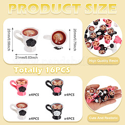 16 шт. 4-х цветная смоляная модель кофейных украшений&nbsp;AJEW-TA0002-79