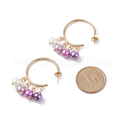 ガラスパールダングルスタッドピアス  金メッキ 304 ステンレススチール ハーフフープピアス 女性用  ミックスカラー  44mm  ピン：0.8mm&nbsp;EJEW-JE05034