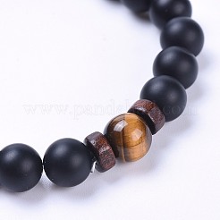 Braccialetti elasticizzati con perline di agata nera naturale (tinta).&nbsp;BJEW-JB04295-04